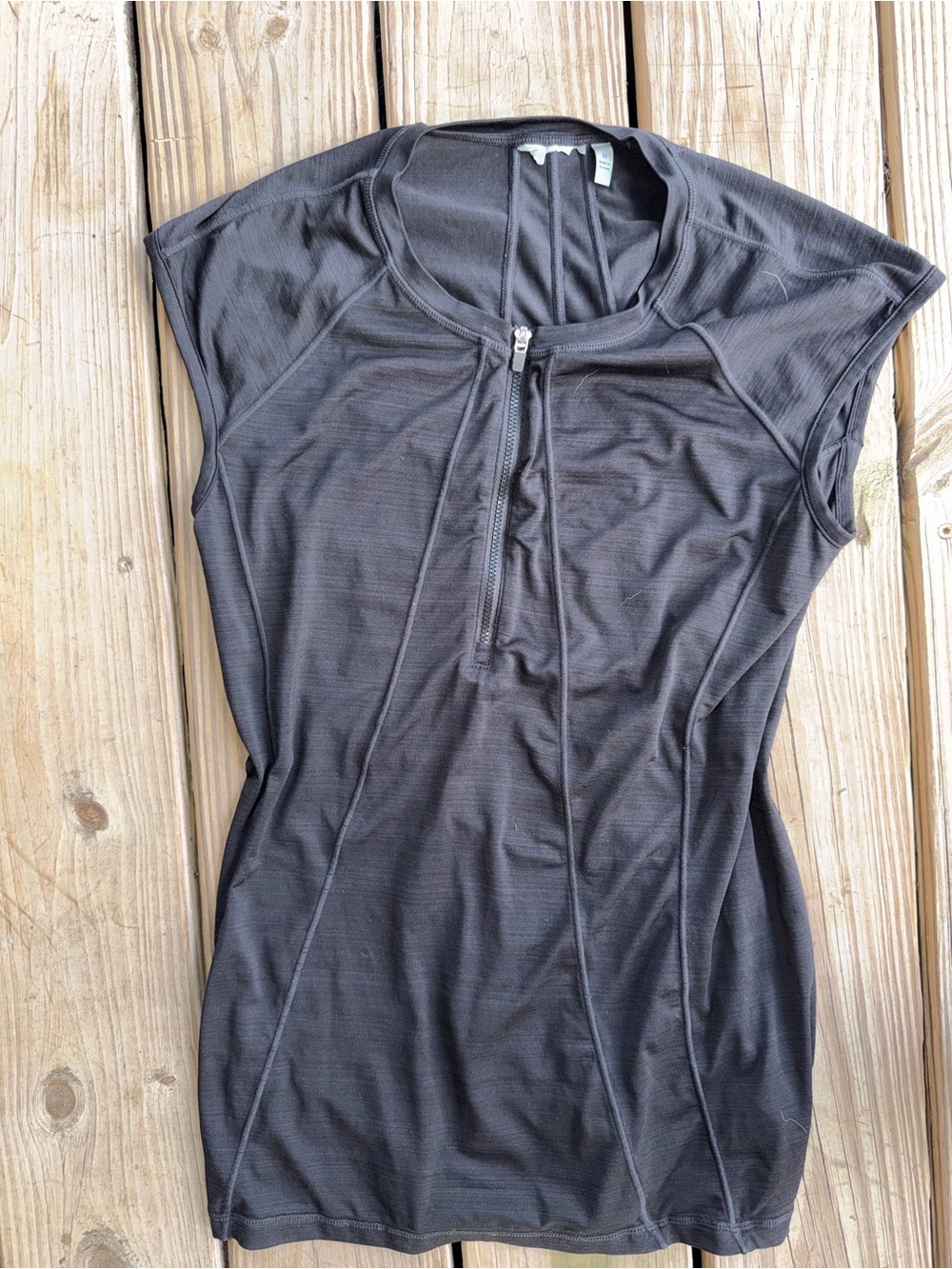 Athleta Black Short-Sleeve Zip-Front Active Tank